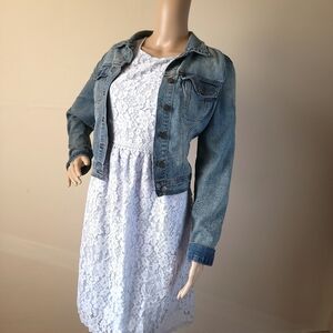 Tea n Rose Blue Lace Mini Dress A-Line Fit Flare Dress Short Sleeve Small